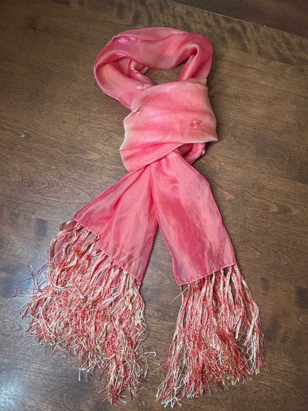 Light Pink Fringed Women's Scarf - Elegant Sheer Wrap
